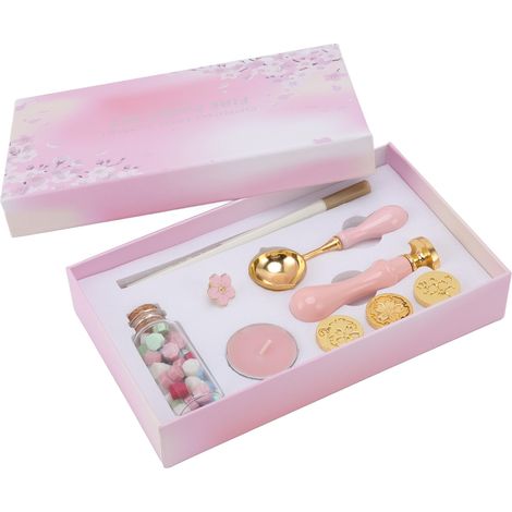 Seal Stamp Kit Replaceable Stamp Patterns Wax Seal Stamp Kit with Wooden Stamp Handle Sakura Brooch for Envelope Invitation Pink (1/5)