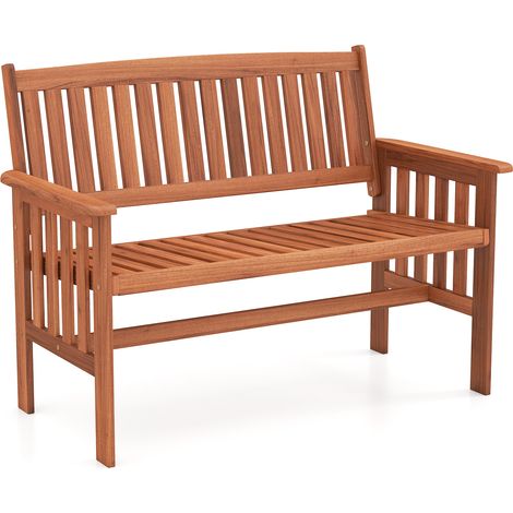 COSTWAY Solid Wood Garden Bench with Backrest Armrests and Slatted Seat (1/5)