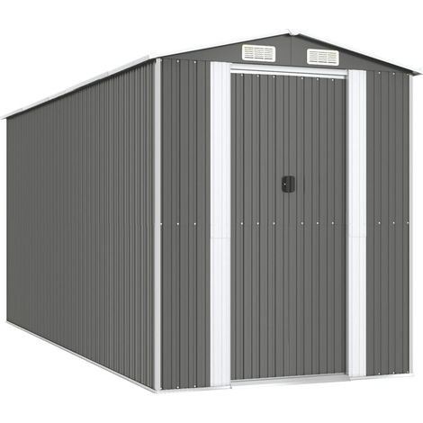 Caseta de jardín, caseta tipo cabina, caseta de almacenamiento para casa, caseta para exteriores, herramientas, resistente, transparente, 192 x 440 x 223 cm, acero galvanizado, gris, 020022258 (1/5)