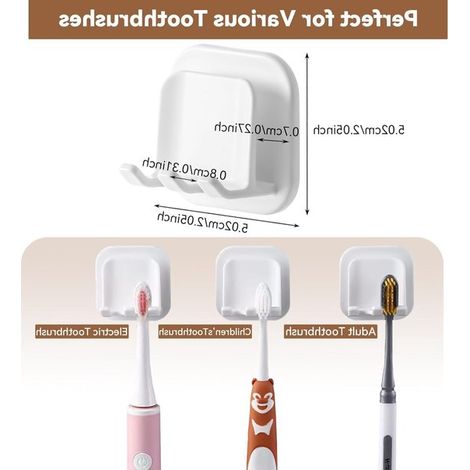 SPHProducts - Soporte para cepillos de dientes - Montaje en pared - Impermeable - Accesorios de baño - Gancho multifuncional - 2 piezas (1/4)