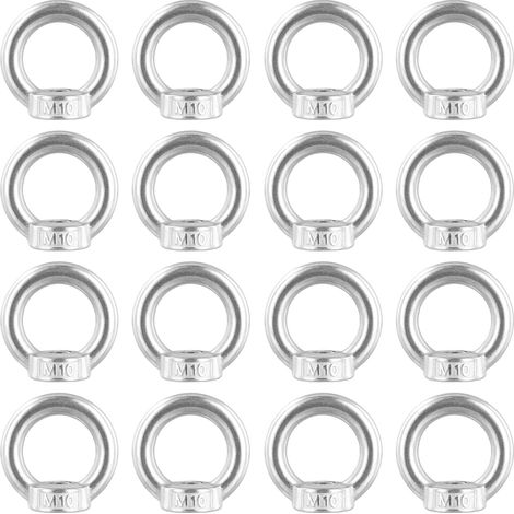 Lot de 16 Pièces Écrou à Anneau, écrous à œil M10 en acier inoxydable, Anneau de Levage, Pour visser, suspendre, accessoires de levage et Raccord, Argenté (1/5)