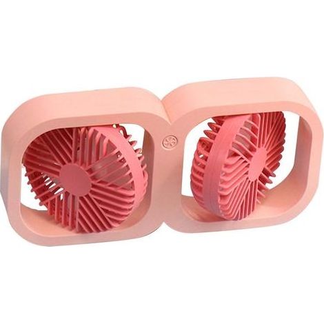 Tischventilator mit zwei Ventilatorköpfen, 2 Geschwindigkeitsstufen, USB-aufladbar, mit Akku, für Schlafzimmer, Studentenwohnheim, Klassenzimmer, Sommergeschenk, Pfirsichrosa (1/5)