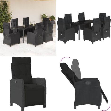 7-tlg. Garten-Essgruppe mit Kissen Schwarz Poly Rattan - Gartenstuhl - Gartentisch (1/5)