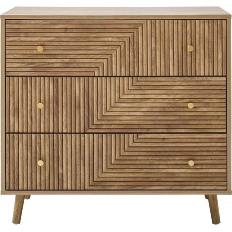 Cassettiera a 3 cassetti con frontali effetto doghe a L, L80 cm - EDEN