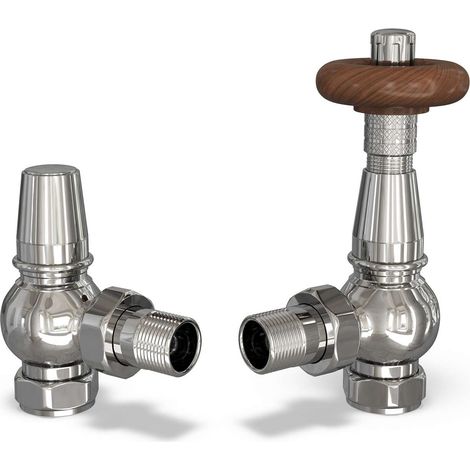 Derry Traditional - Chrome Thermostatic Radiator Valve & Lockshield Angled 15mm