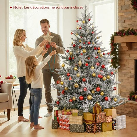 Arbre de Noël Artificiel Pré-Éclairé de 210 cm Sapin de Noël Articulé avec Flocage Neigeux 1074 Branches 450 LED Blanc Chaud 13 Modes (1/2)