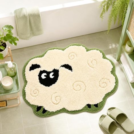 Tapis De Bain Mignon en Forme De Mouton Antidérapant Et Lavable, Tapis Doux pour La Douche, Tapis Épais pour Salle De Bain, Tapis D’Entrée De Douche 50 68cm (1/5)