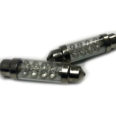 Coppia 2 Lampade Led T11 C5W Siluro 39mm Con 8 Led F3 Colore Rosso Red 12V 0,2W