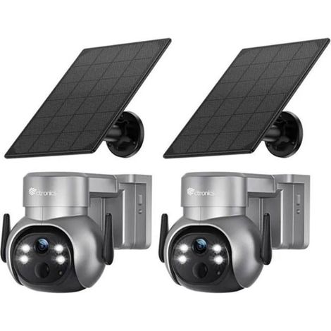 Ctronics 2K Caméra de surveillance solaire WiFi, Lot de 2, Détection humaine PIR, Vision Nocturne Couleur, Audio Bidirectionnel (1/5)