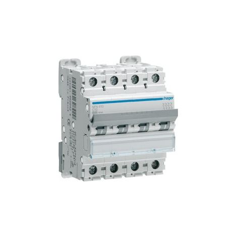 Hager – Disjoncteur tétrapolaire 63A – 4P – Courbe C – Pouvoir de coupure 10kA – Bornes alignées à vis – Tension 380V