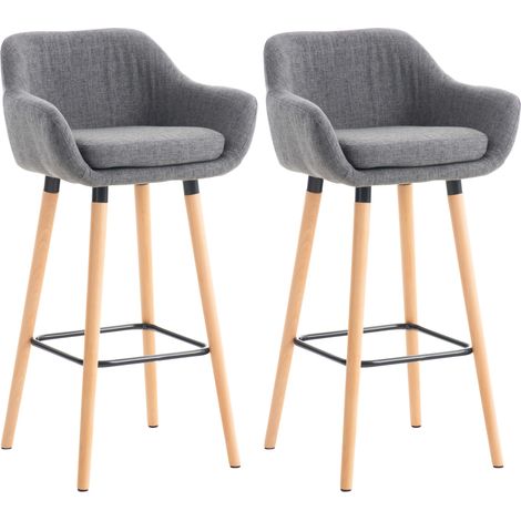CLP – Lot de 2 tabourets de bar Grant en tissu – Hauteur d'assise 75 cm – Piétement en bois de hêtre – Rembourrage confort lombaire