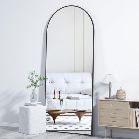 Cassilando – Miroir sur pied pleine longueur 162x53 cm – Verre haute définition – Cadre en métal noir – Film anti-éclat pour sécurité
