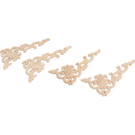 Set aus 4 dekorativen, geschnitzten Eckapplikationen aus Holz für Schranktüren, Betten, Kleiderschränke und Möbel. (1/5)