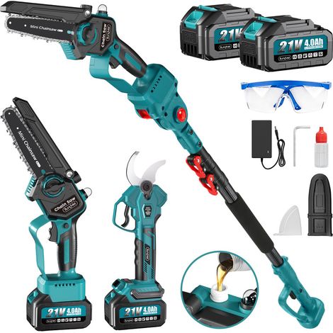 2026 Bürstenlose Teleskopstange Hohe Astschere Elektrische Kettensäge 4-in-1 Garten Beschneiden Werkzeuge Für Makita 18V Batterie,2Akkus