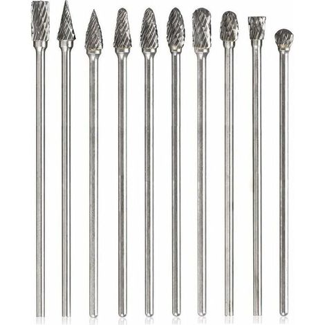 Lot de 10 fraises rotatives en carbure de tungstène – Double coupe 6mm – Longueur 100mm – Pour polissage métaux et gravure sur bois (1/5)