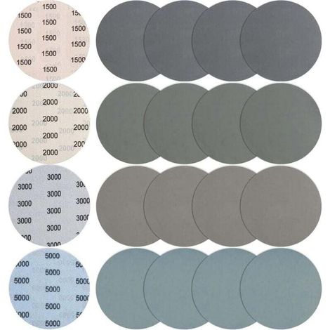 20 pezzi di carta vetrata a umido/secco da 150 mm, dischi abrasivi rotondi con grana 1500/2000/3000/5000 per lucidare metallo e legno (1/4)