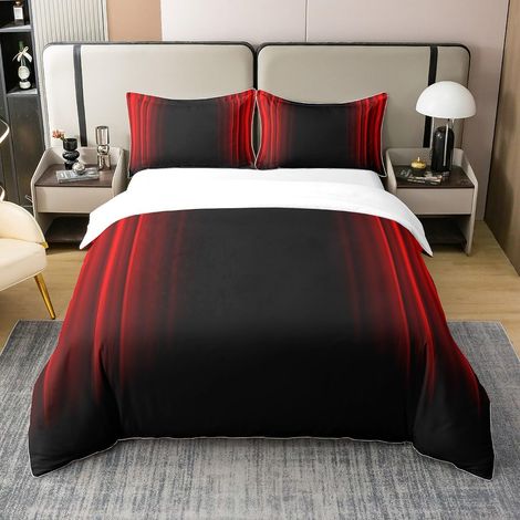 Abstract Ombre 100% Coton Housse de Couette Enfants Rouge Noir Parure de lit 100% Coton Chambre Decor Deux pièces 140x200cm Zip - 140 x 200 cm + 1 taie d'oreiller 65 x 65 cm (1/5)