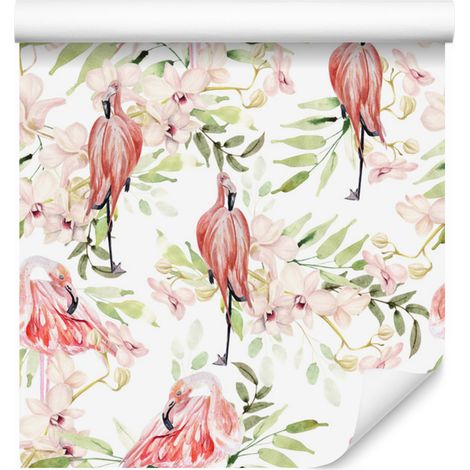 Papel pintado de flores y hojas para salón y dormitorio, 50x1000 cm. (1/5)