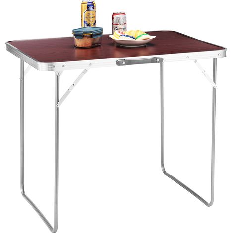 Tavolo Campeggio Picnic con Maniglia Effetto Legno 60x80x68cm Pieghevole Esterni