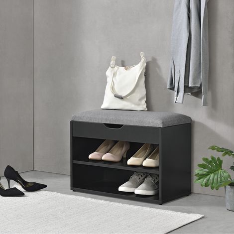 Banco de zapato Gentofte 46 x 60 x 30 cm para 4 pares aglomerado Negro y Gris [en.casa] (1/5)