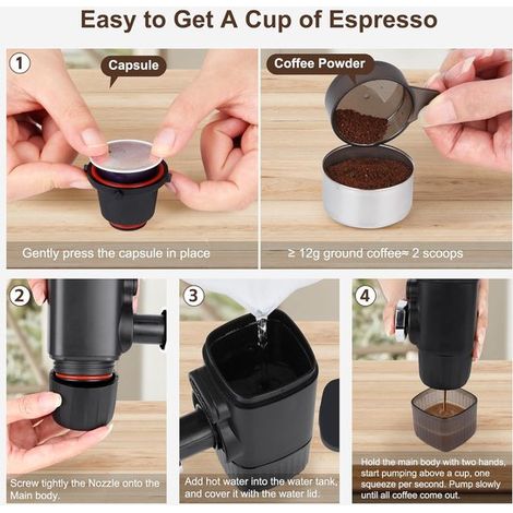 Tragbare Kaffeemaschine Reisekaffeemaschine Frischer Kaffee überall Manuelle Bedienung 100 ml Fassungsvermögen Schwarz (1/5)
