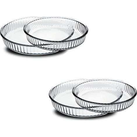 Plat à four - JUANIO - Lot de 4 - Verre transparent - Diamètres 32 & 26 cm - Compatible four traditionnel (1/4)