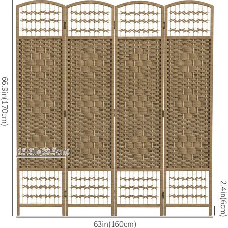 Paravent de séparation portable en fibre ondulée à 4 panneaux, cloison naturelle pour bureau à domicile (1/5)