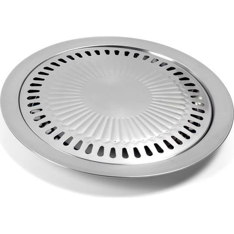 Poêle à barbecue coréenne ronde en acier inoxydable anti adhérente pour cuisson de viande et légumes pour camping et grillades en extérieur (1/5)