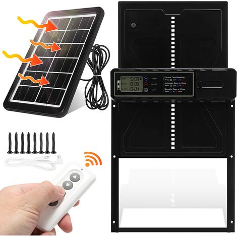 Randaco Porte Automatique Poulailler Solaire, ouvre-porte de poule, énergie solaire Clapet automatique de poule, ouvre-porte de poulailler, étanche, avec télécommande,IPX3 (1/5)