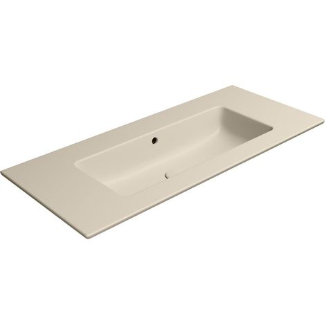Lavabo en céramique PURA Slim 102x46cm, sans trou pour robinetterie, creta mat (1/4)