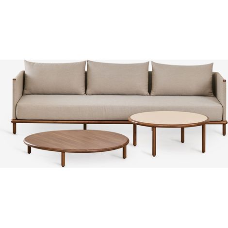 Set da soggiorno con divano a 3 posti e due tavolini rotondi in legno di acacia Olivia SKLUM (1/5)