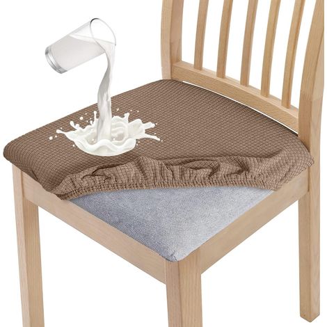 Lot de 4 housses de chaise de salle à manger élégantes, imperméables, très extensibles et lavables - Protection pour banquet, cuisine, fête, hôtel (camel) (1/5)