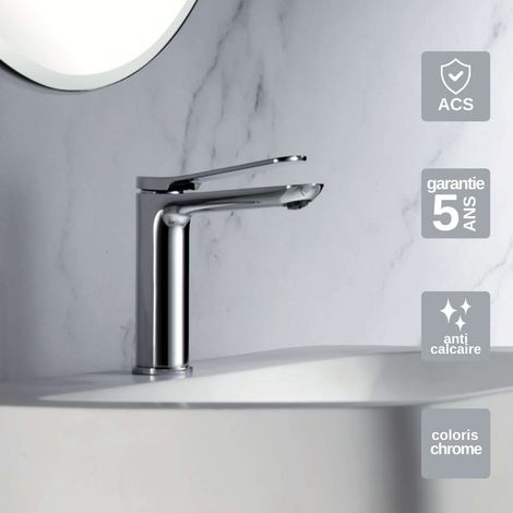 Robinet Mitigeur Lavabo Salle de Bain chromé – Bec Bas Anti-Calcaire – Design moderne - DINAMARCA IMEX (1/4)