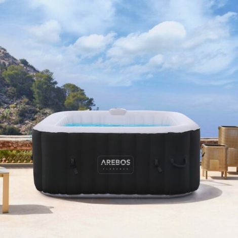 AREBOS aufblasbarer Spa für drinnen und draußen, quadratisch, für 4 Personen, 154 x 154 cm, mit 100 Massagedüsen, integrierter Heizung und 600 Liter Fassungsvermögen (1/5)