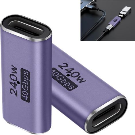 Adaptador USB-C hembra a hembra de 2 piezas, acoplador USB-C de 240 W y 40 Gbps, compatible con transmisión de vídeo 8K a 60 Hz, conector tipo C, para iPhone/MacBook/iPad/Thunderbolt 4/3/Galaxy (1/5)