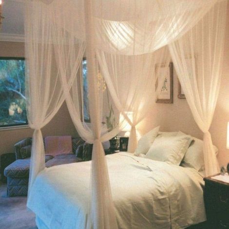 Quatre Coin Couvercle en Moustiquaire, Moustiquaire Filet Moustiquaire Princesse Au Lit pour Lit À Baldaquin pour Lit Double Chambre Décor, Beige, 210x190x240cm (1/4)