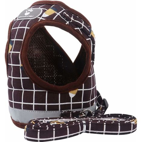 Harnais gilet pour chien respirant réglable et réfléchissant la nuit pour chiens et chats avec plaid rembourré en maille PS083 (S, café) (1/5)