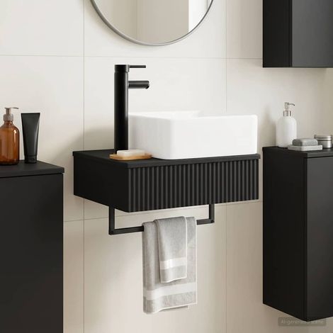 vidaXL Basin de lavage mural Noir 50 x 41 x 39 cm Bois d'ingénierie (1/5)