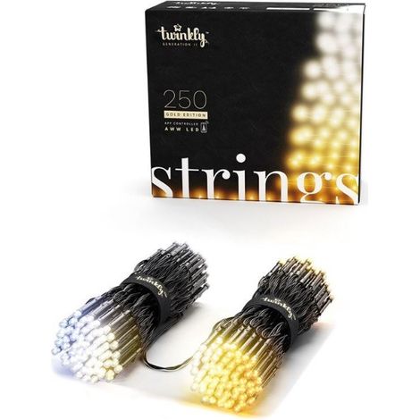 Twinkly Strings 250 LED Bianchi, Striscia Luci LED per Esterno e Interno, Luci Smart Bianco da Caldo a Freddo, Compatibile con Alexa e Google Home, IP44, Controllo da App, Filo Nero, 20m (1/5)