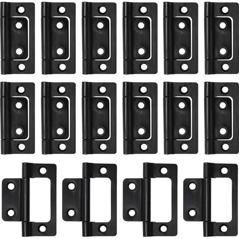Lot de 16 charnières de porte pliantes - Petites charnières plates - Pivotantes à 360° - Pour portes en bois, fenêtres, armoires - 51 x 25 mm - Noir (1/5)