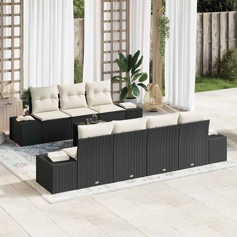 Garten-Sofa-Set mit Kissen 8 pcs Schwarz und Creme Poly-Rattan vidaXL (1/5)