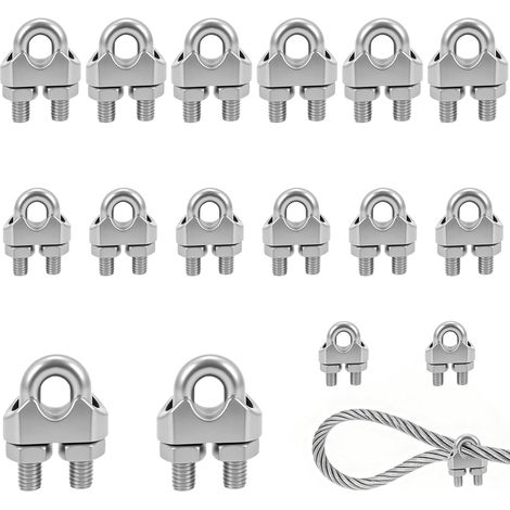 Set mit 16 Edelstahl-Kabelklemmen M3 bis M6 – Hochleistungs-Kabelbefestigungen für Markisenseile und Geländer – Silber (1/5)
