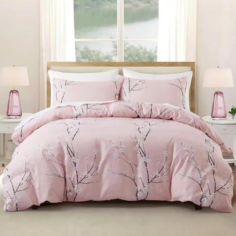 Duvet Cover 140 x 200 cm Pink Flowers Adult Bedding Set with Zip Microfibre Duvet Cover Sets with One Pillowcase 65 x 65 cm Printed Duvet Cover Set (1/5)