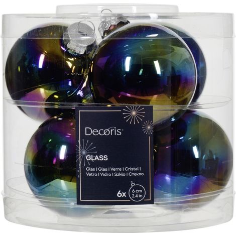 Decoris Weihnachtskugeln aus Glas Ø 6 cm schwarz/iris 6 Stück