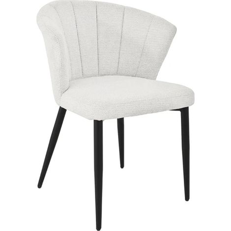 Chaise de repas en tissu écru beige et pieds métal noir – MONTREAL