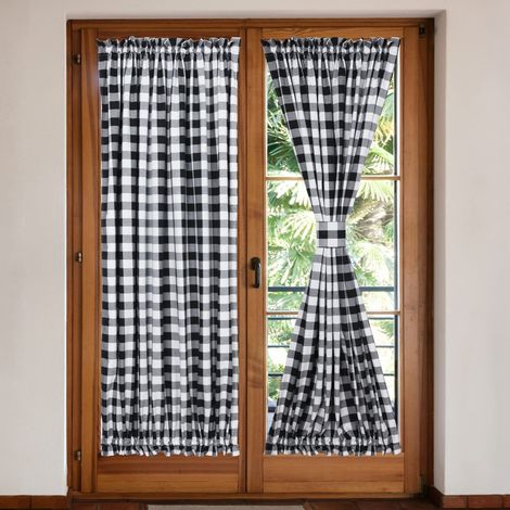 Lot de 2 rideaux de fenêtre latérale pour porte française avec embrasses en bonus, noir et blanc, 63,5 x 183 cm (1/5)