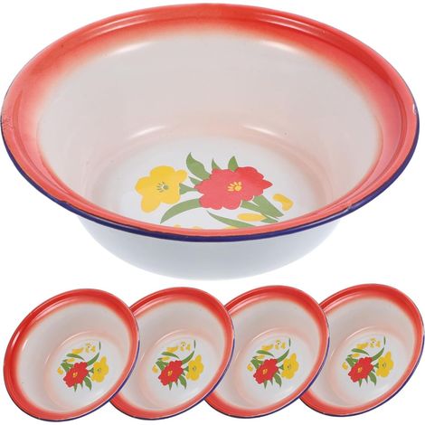 Ensemble de 5 bols à pâtes vintage en émail rouge, d'une épaisseur de 16 cm. (1/4)