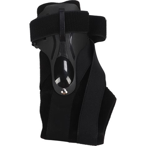 Attelle de cheville ajustable noire, maintien stabilisateur pour pied, légère et respirante.