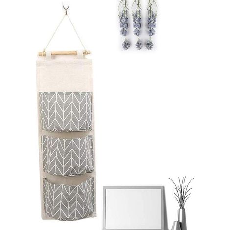mignon Sac Linge 3 Poches (gris), Se Plie Derrire La Porte Murale Pour Ranger Les Petites Choses L'entre Jouets Bijoux Cls (1/5)