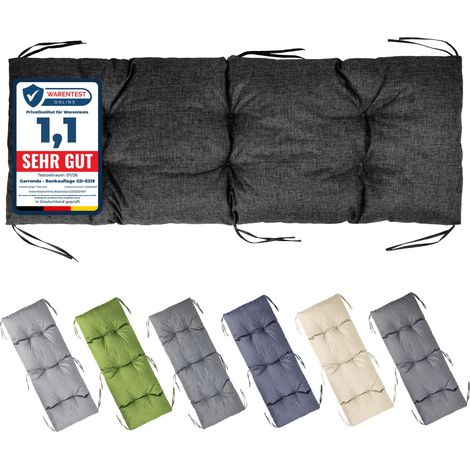 Garronda Coussin Exterieur Impermeable 140x50 cm pour Banc de Jardin Canapé Extérieur et Balancelle Coussins d'Assise Résistant UV pour Terrasse Balcon et Intérieur avec Cordons GD-0219 Noir (1/5)